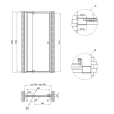 Душові двері в нішу Qtap Pisces WHI208-9.CP5 79-92х185 см, скло Pattern 5 мм