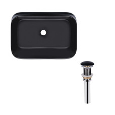 Комплект Qtap Scorpio: Раковина накладная прямоугольная 550х390х120 мм Matt Black + Донный клапан PU03