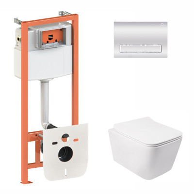 Набор Q-tap инсталляция 3 в 1 Nest QT0133M425 с панелью смыва квадратной QT0111M06028CRM + унитаз с сиденьем Crow QT05335170W