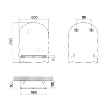 Зеркало Lidz Anny 140.07.02 (1) 600х850х106 настенное с полочкой прямоугольное с дугообразным верхом и фигурными боками LD78AN6085