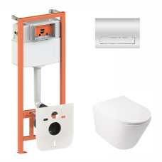Набор Q-tap инсталляция 3 в 1 Nest QT0133M425 с панелью смыва квадратной QT0111M06028CRM + унитаз с сиденьем Swan QT16335178W