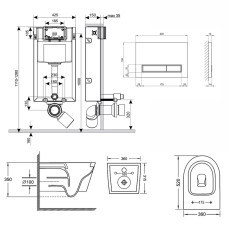 Набор Q-tap инсталляция 3 в 1 Nest QT0133M425 с панелью смыва линейной QT0111M08V1091MB + унитаз с сиденьем Jay QT07335176W