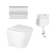 Комплект: Qtap Swan унитаз напольный Rimless QT16223178W + Nest комплект инсталляции 2в1 (линейная клавиша Chrome) QT0122490S4Q1 + QT0111M08381CRM