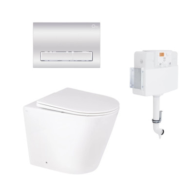 Комплект: Qtap Swan унитаз напольный Rimless QT16223178W + Nest комплект инсталляции 2в1 (линейная клавиша Chrome) QT0122490S4Q1 + QT0111M08381CRM