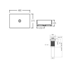 Комплект Qtap Tern: Раковина накладная прямоугольная 475х370х140 мм White + Донный клапан PU02
