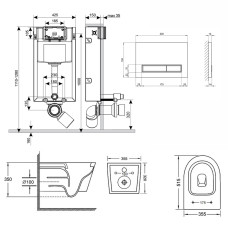 Набор Q-tap инсталляция 3 в 1 Nest QT0133M425 с панелью смыва линейной QT0111M08V1091MB + унитаз с сиденьем Swan QT16335178W