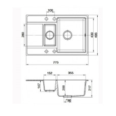 Мойка гранитная ARGO Stella Plus 775x495x200 Антрацит