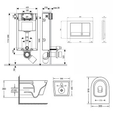 Набор Q-tap инсталляция 3 в 1 Nest QT0133M425 с панелью смыва квадратной QT0111M06029SAT + унитаз с сиденьем Swan QT16335178W