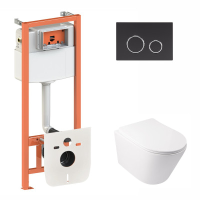 Набор Q-tap инсталляция 3 в 1 Nest QT0133M425 с панелью смыва круглой QT0111M11V1146MB + унитаз с сиденьем Swan QT16335178W