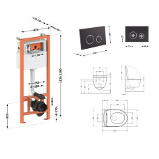 Комплект: Qtap Scorpio Ultra Quiet унітаз підвісний QT1433053EUQW + Nest комплект інсталяції 4в1 (кругла клавіша Black mat) QT0133M425 + M11V1146MB