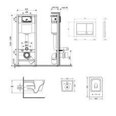Комплект: Qtap Crow Ultra Quiet унитаз подвесной QT05335171W + Nest комплект инсталляции 4в1 (квадратная клавиша Satin) QT0133M425 + M06029SAT