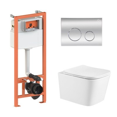 Комплект: Qtap Crow Ultra Quiet унитаз подвесной QT05335171W + Nest комплект инсталляции 4в1 (круглая клавиша Chrome) QT0133M425 + M11112CRM