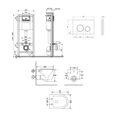 Комплект: Qtap Taurus Ultra Quiet унитаз подвесной QT2433084EUQW + Nest комплект инсталляции 4в1 (Клавиша круглая Chrome) QT0133M425 + QT0111M11112CRM