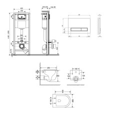 Комплект: Qtap Taurus Ultra Quiet унитаз подвесной QT2433084EUQW+Nest комплект инсталляции 4в1(Клавиша линейная Black mat) QT0133M425+QT0111M08V1091MB