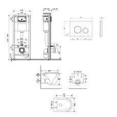 Комплект: Qtap Taurus Ultra Quiet унитаз подвесной QT2433084EUQW+Nest комплект инсталляции 4в1 (Клавиша круглая Black mat) QT0133M425+QT0111M11V1146MB
