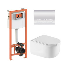 Комплект: Qtap Taurus Ultra Quiet унитаз подвесной QT2433084EUQW + Nest комплект инсталляции 4в1 (Клавиша линейная Chrome) QT0133M425 +QT0111M08381CRM