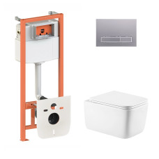 Комплект: Qtap Gemini Ultra Quiet унитаз подвесной QT2533076EUQW + Nest комплект инсталляции 4в1 (Клавиша линейная Satin) QT0133M425 + QT0111M08382SAT