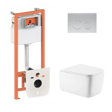 Комплект: Qtap Gemini Ultra Quiet унитаз подвесной QT2533076EUQW + Nest комплект инсталляции 4в1 (Клавиша круглая Satin) QT0133M425 + QT0111M11111SAT