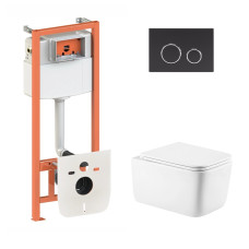 Комплект: Qtap Gemini Ultra Quiet унитаз подвесной QT2533076EUQW+Nest комплект инсталляции 4в1 (Клавиша круглая Black mat) QT0133M425+QT0111M11V1146MB