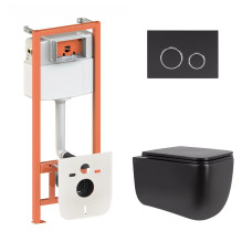 Комплект:Qtap Gemini Ultra Quiet унитаз подвесной QT2533076EUQMB+Nest комплект инсталляции 4в1(Клавиша круглая Black mate) QT0133M425+QT0111M11V1146MB