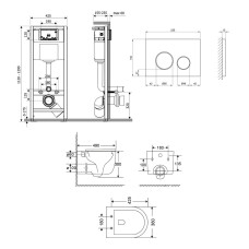 Комплект: Qtap Taurus Ultra Quiet унитаз подвесной QT2433084EUQMB+Nest комплект инсталляции 4в1(Клавиша круглая Black mat) QT0133M425+QT0111M11V1146MB