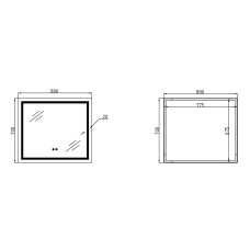 Зеркало Qtap Mideya 800х700 с LED-подсветкой Touch, с антизапотеванием, с диммером, рег. яркости Reverse QT2078NCF8070W