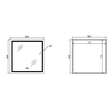Зеркало Qtap Mideya 800x800 с LED-подсветкой Touch, с антизапотеванием, с часами, диммером, рег. яркости QT2078NCF8080W