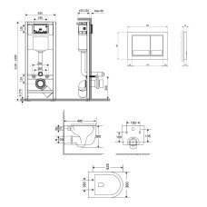 Комплект: Qtap Taurus Ultra Quiet унитаз подвесной QT2433084EUQMB+Nest комплект инсталляции 4в1 (Клавиша квадратная Satin) QT0133M425+QT0111M06029SAT