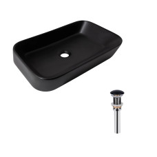 Комплект Qtap Scorpio: Раковина накладная прямоугольная 550х390х120 мм Matt Black + Донный клапан PU03