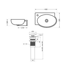 Комплект Qtap Leo: Раковина подвесная овальная левая 430x290x140 мм White + Донный клапан PU02O