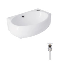 Комплект Qtap Leo: Раковина подвесная овальная правая 430x290x140 мм White + Донный клапан PU02O
