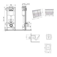Готовое решение Qtap для ванной комнаты: подвесной унитаз Crow Ultra Quiet 520×360×290 + комплект инсталляции Nest 4 в 1 (квадратная клавиша Chrome)