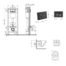 Готовое решение Qtap для ванной комнаты: подвесной унитаз Swan Ultra Quiet 520×360×320 + комплект инсталляции Nest 4 в 1 (круглая клавиша Matt Black)