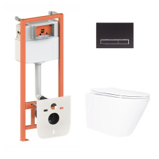 Готовое решение Qtap для ванной комнаты: подвесной унитаз Swan Ultra Quiet 520×360×320 + комплект инсталляции Nest 4 в 1 (линейная клавиша Matt Black)
