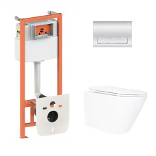 Готовое решение Qtap для ванной комнаты: подвесной унитаз Swan Ultra Quiet 520×360×320 + комплект инсталляции Nest 4 в 1 (линейная клавиша Chrome)