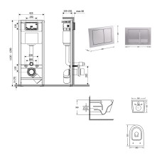 Готове рішення Qtap для ванної кімнати: підвісний унітаз Swan Ultra Quiet 520x360x320 + комплект інсталяції Nest 4 в 1 (квадратна клавіша Satin)