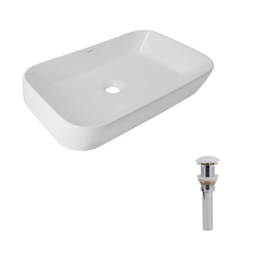 Комплект Qtap Scorpio: Раковина накладная 550x390x120 мм, White, прямоугольная + Донный клапан Pop-up PU02