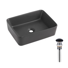 Раковина накладна Qtap Tern 480x370x135 мм, Anthracite, прямокутна, з донним клапаном QT17116069AN