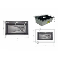 Lidz Handmade H7545B Мойка для кухни интегрированная Decor Black PVD Honeycomb 3,0/1,0 мм LDH7545BDECPVD48373