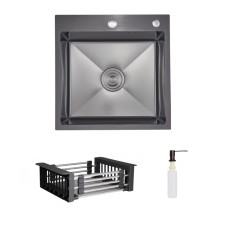 Комплект Lidz Handmade H5050HB Мойка для кухни интегрированная Decor Black PVD Honeycomb в комплекте с дозатором+Lidz LIDZK01B Корзина для мойки