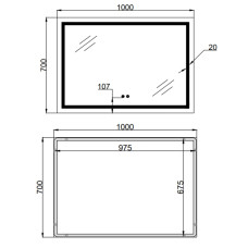 Зеркало Qtap Mideya (MI1) 1000х700 с LED-подсветкой Touch, с антизапотеванием, диммером, рег. яркости QT2078NCF10070