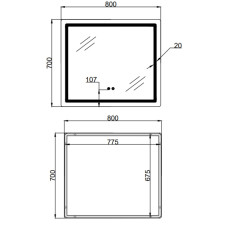 Зеркало Qtap Mideya (MI2) 800х700 с LED-подсветкой Touch, с антизапотеванием, с диммером, рег. яркости QT2078NCF807048476