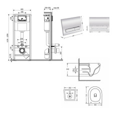Готове рішення Qtap для ванної кімнати: підвісний унітаз Taurus Ultra Quiet 515×360×350 + комплект інсталяції Nest 4 в 1 (лінійна клавіша Chrome)