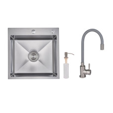 Акційний набір Lidz: мийка H5050H інтегрована Decor Honeycomb 2,5/0,5 мм LDH5050DEC48365 + Змішувач Aria для кухні з гнучким виливом (k35) Grey