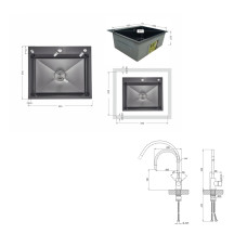 Акційний набір Lidz: мийка інтегрована Decor Black PVD Honeycomb 2,5/0,5 мм + Змішувач Aria для кухні з гнучким виливом (k35) Black