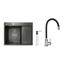 Акционный набор Lidz: мойка H6350BR интегрированная крыло справа Brushed Black PVD 3,0/1,0 мм + Смеситель Aria для кухни с гибким изливом (k35) Black Акционный набор Lidz: мойка H6350BR интегрированная крыло справа Brushed Black PVD 3,0/1,0 мм + Смеситель Aria для кухни с гибким изливом (k35) Black