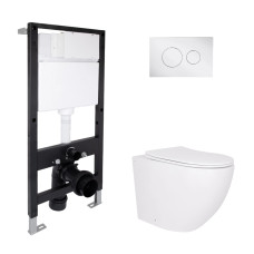 Готовое решение Qtap для ванной комнаты: подвесной унитаз Robin Ultra Quiet 520x365x365 + комплект инсталляции Standard (круглая кнопка Chrome)