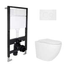 Готовое решение Qtap для ванной комнаты: подвесной унитаз Robin Ultra Quiet 520x365x365 + комплект инсталляции Standard (круглая кнопка White)