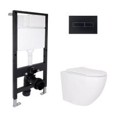 Готовое решение Qtap для ванной комнаты: подвесной унитаз Robin Ultra Quiet 520x365x365 + комплект инсталляции Standard (линейная кнопка Black)