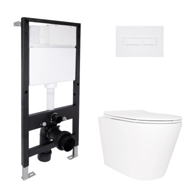 Готовое решение Qtap для ванной комнаты: подвесной унитаз Scorpio Ultra Quiet 490x365x325 + комплект инсталляции Standard (линейная кнопка White)